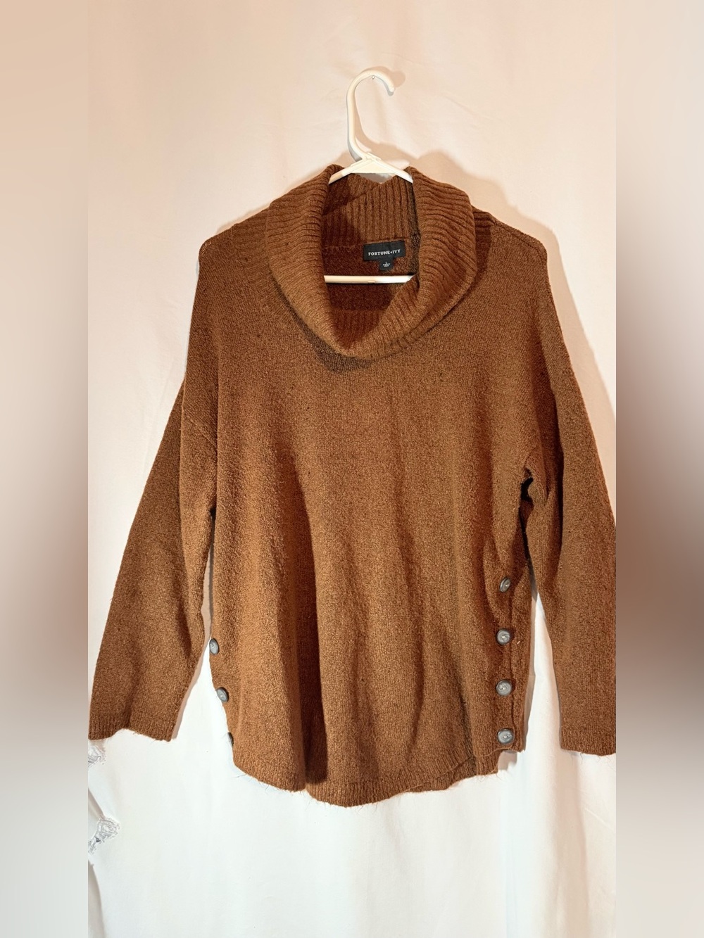 Fortune + Ivy Brown Cowl Neck Sweater Womens Large Side Button Tunic Stitch Fix